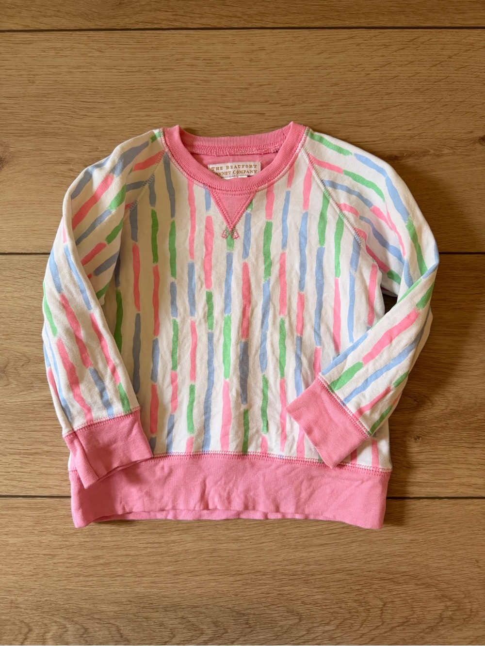 The Beaufort Bonnet Company Pastel Stripe Kids Sweatshirt with Pink Trim
